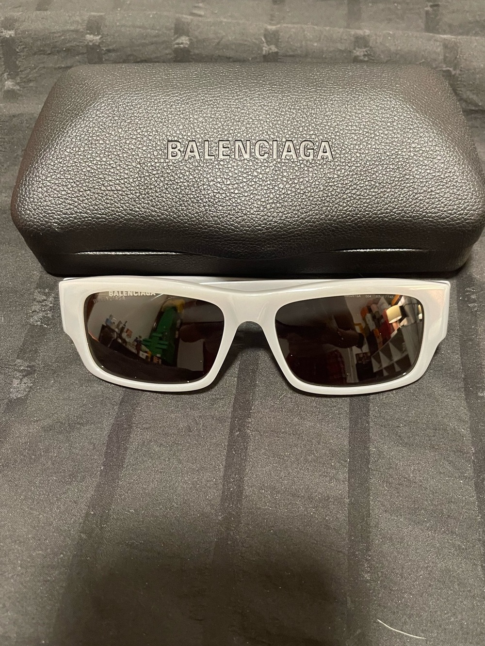 Balenciaga White Rectangular Frame Sunglasses with Dark Lenses